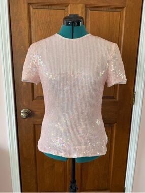 Papell Boutique Evening Silk Sequin Pink Iridescent Top Small